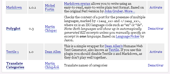 lista plugins